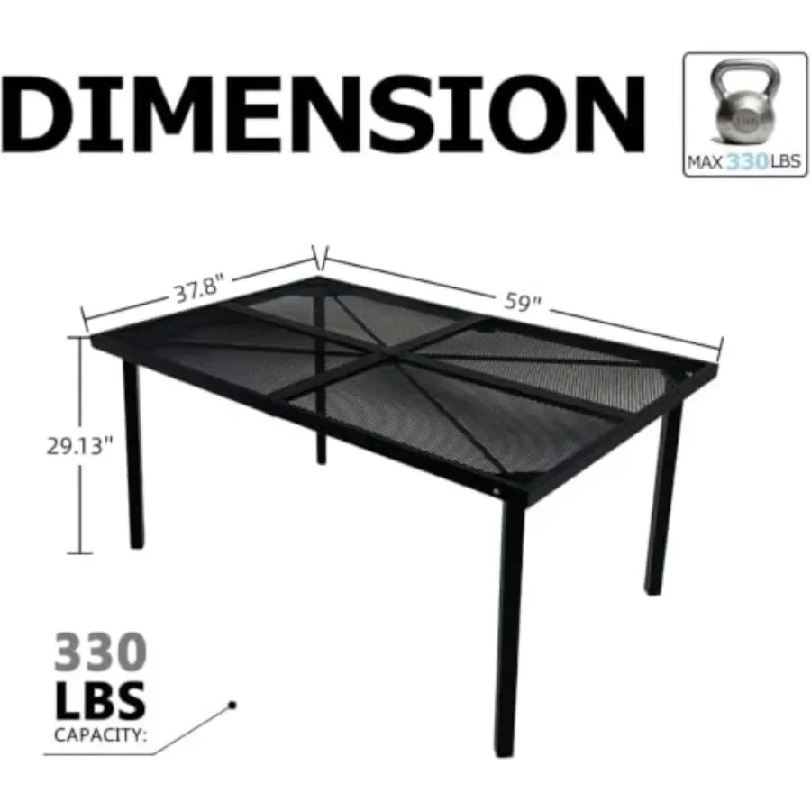 59 Square Patio Dining Table for 4, All-Weather Polywood Table, Black with Umbrella Hole, UV-Resistant Outdoor Round Dining Tab