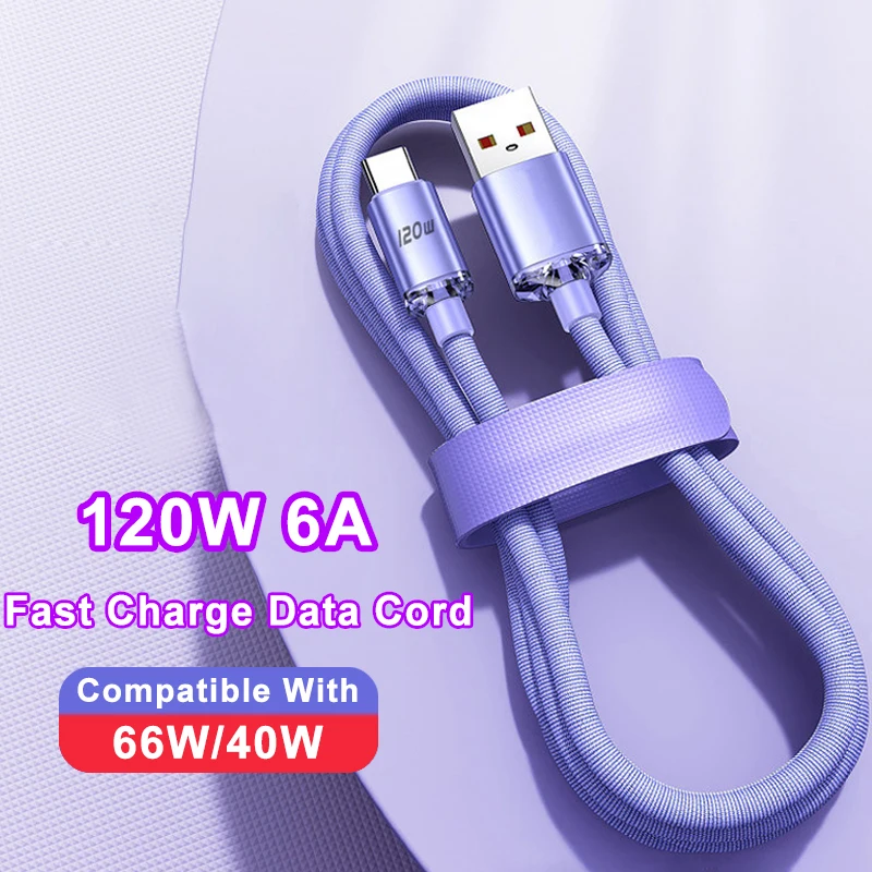 120W 6A USB Type C Fast Charge Cable  For Xiaomi 13 Samsung S23 Huawei Mobile Phone Charge USB C Cables Quick Data Charger Wire