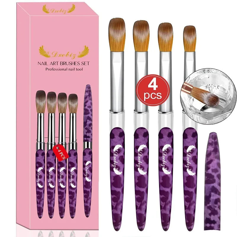 

4Pcs Professional Nail Brush Set Manicure Tools Acrylic Brush Pen for Powder Removed Manicure Round Nails Accesories