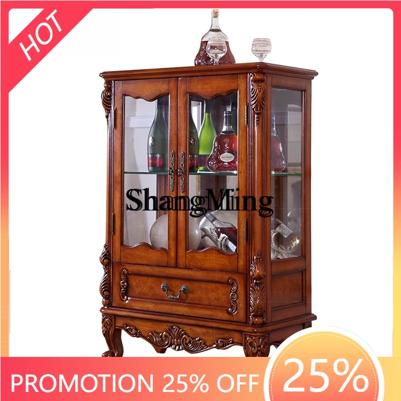 

ZYYдвухдверный небольшой винный шкаф, боковой шкаф для хранения, винный шкаф, стеклянный шкаф из цельного дерева, ретро резная гостиная