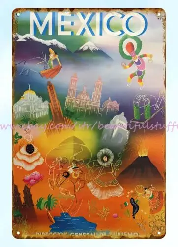 1950s Mexico Travel Poster Direccion General de Turismo metal tin sign decor art