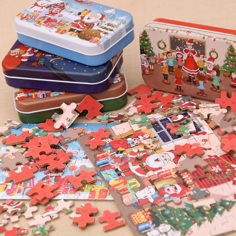 Buon Natale Regalo Puzzle per bambini Giocattoli 3D Scatola di ferro Carte Cartoon Giocattoli per bambini Montessori Gioco educativo precoce Regali di Capodanno