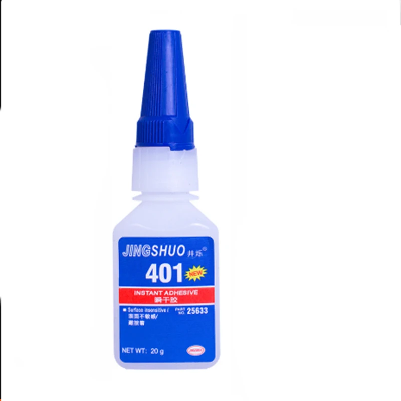 401 Super Pegamento Adhesivo universal de secado rápido diseñado específicamente para unir madera, plástico, caucho y reparar zapatos