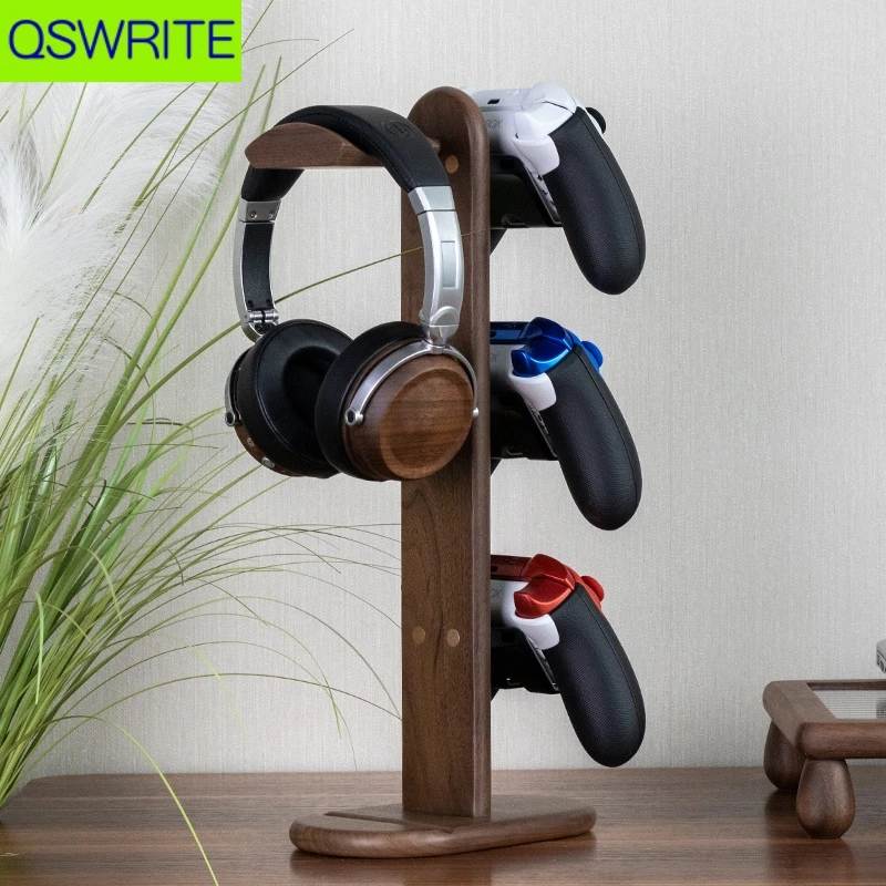 Soporte para controlador de PS5 de madera de nogal sólido, soporte para auriculares, estante para controlador de juego Xbox PS5, soporte para controlador de juego profesional para ps4