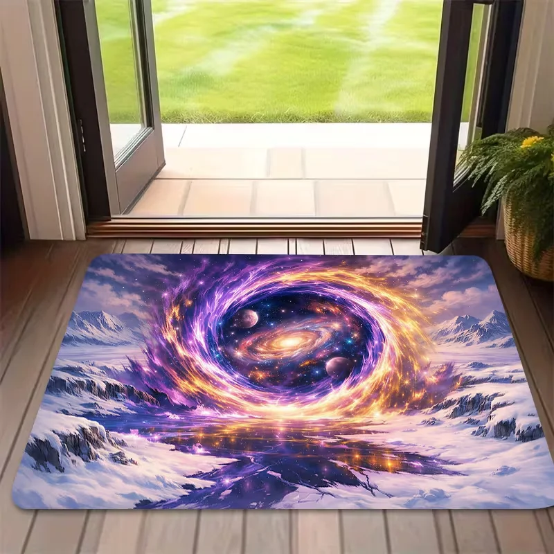 Purple Lightning Crack Galaxy Space Asteroid Print Doormat Anti Slip Floor Mat Cool Sci-fi Cosmic Front Entrance Mat