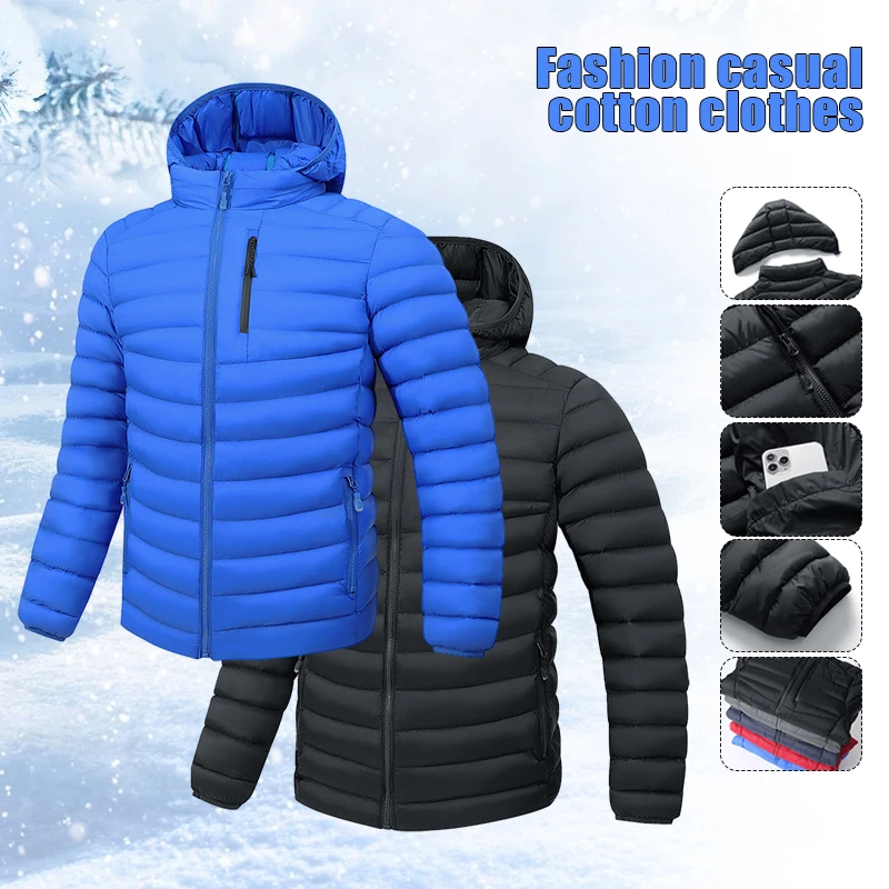 L-4XL Winter Men's Parka Coat Fashion Casual Cotton Hooded Jacket Outdoors Thickened Warm Quilted Ribs Clothing For Dad's