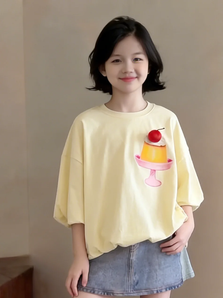

Cute Short Sleeve T-Shirt for Girls Thin Summer Fashionable Top Breathable Standard Fit Children's Clothing by Pola Team