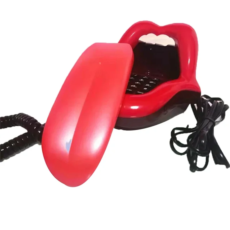 Mostrador de tom/pulso, mini telefone fixo com fio, língua engraçada, alongamento de lábios com indicador LED