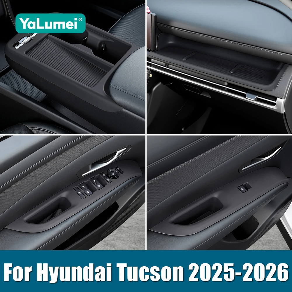 Per Hyundai Tucson NX4 2025 2026: Vassoio Organizer per Console Centrale Auto, Scatola Portaoggetti Bracciolo, Copertura in Silicone per Interruttore Alzacristalli