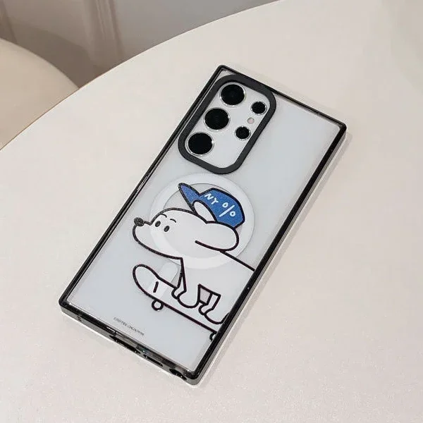 Skateboard Dog MagSafe Acrylic Black Border Case for Samsung Galaxy S22 S23 S24 Ultra Protective Shell