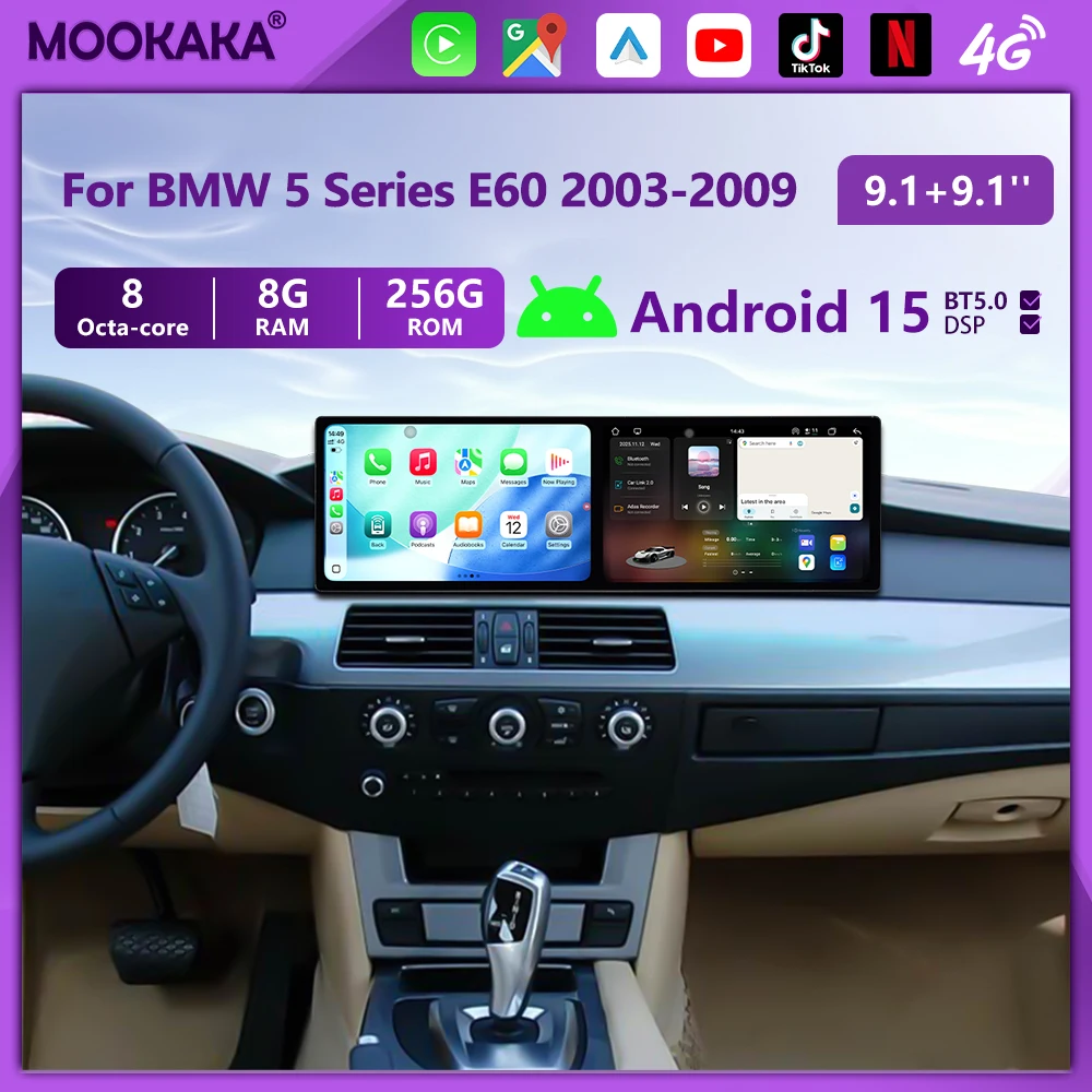 

Dual Screen Car Radio For BMW 5 Series E60 2003-2009 CCC Android Auto Multimedia Player Navi GPS Carplay Auto WIFI DSP Carplay