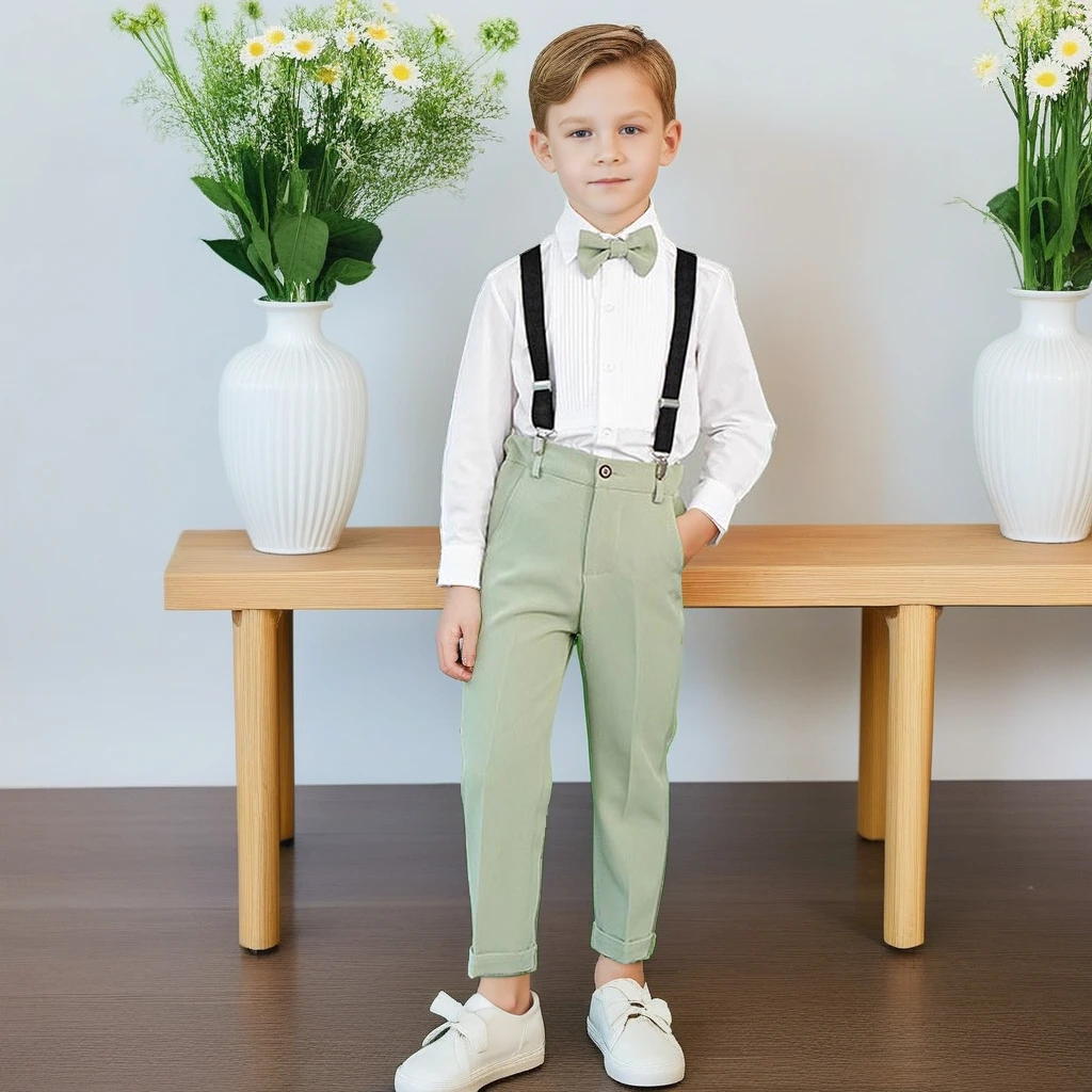 

2025 Spring White Elegance Formal Page Boys Wedding Suit Teen Kids Birthday Evening Tuxedo Kids Host Performance Vest Blazer Set