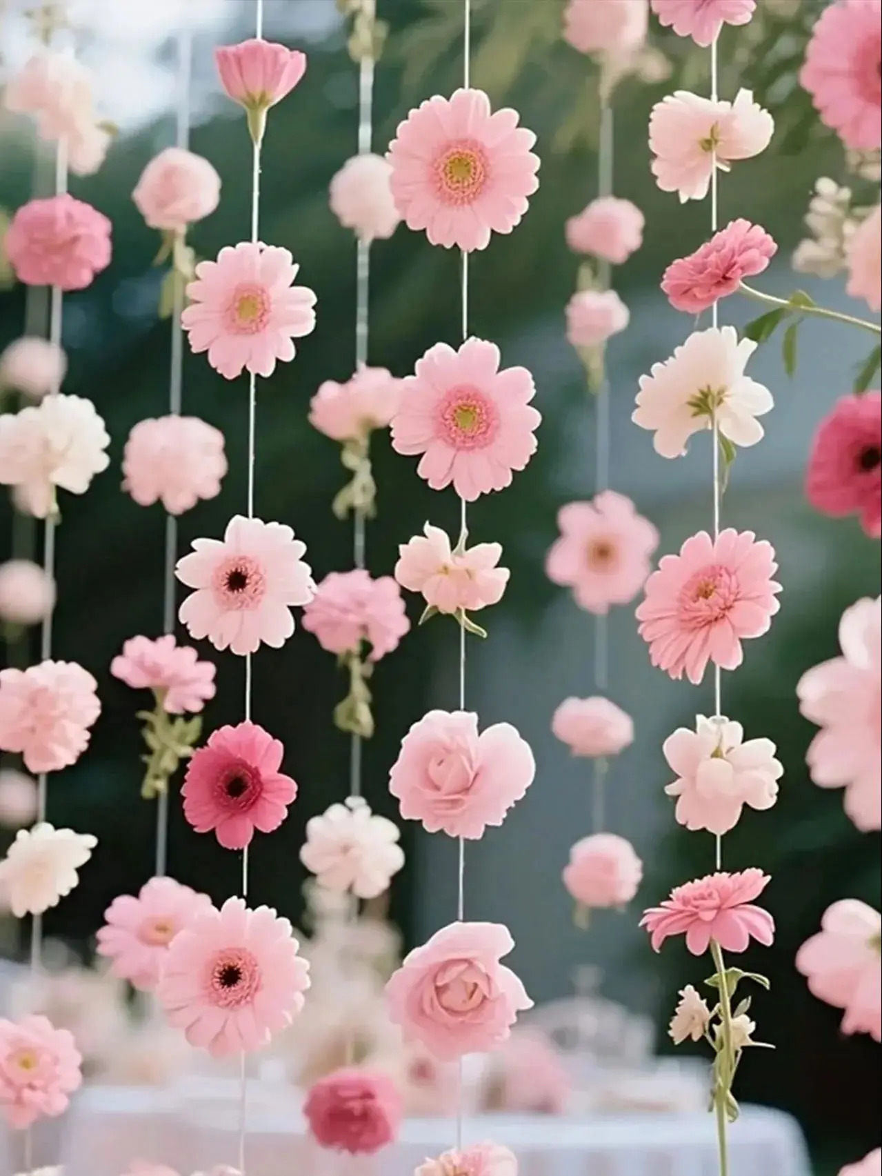 100 fleurs artificielles roses – Décoration de rideau suspendu de style bohème, comprend 393. Ligne de pêche de 7 pouces, conception de cascade de pétales flottants, adaptée aux mariages, décoration