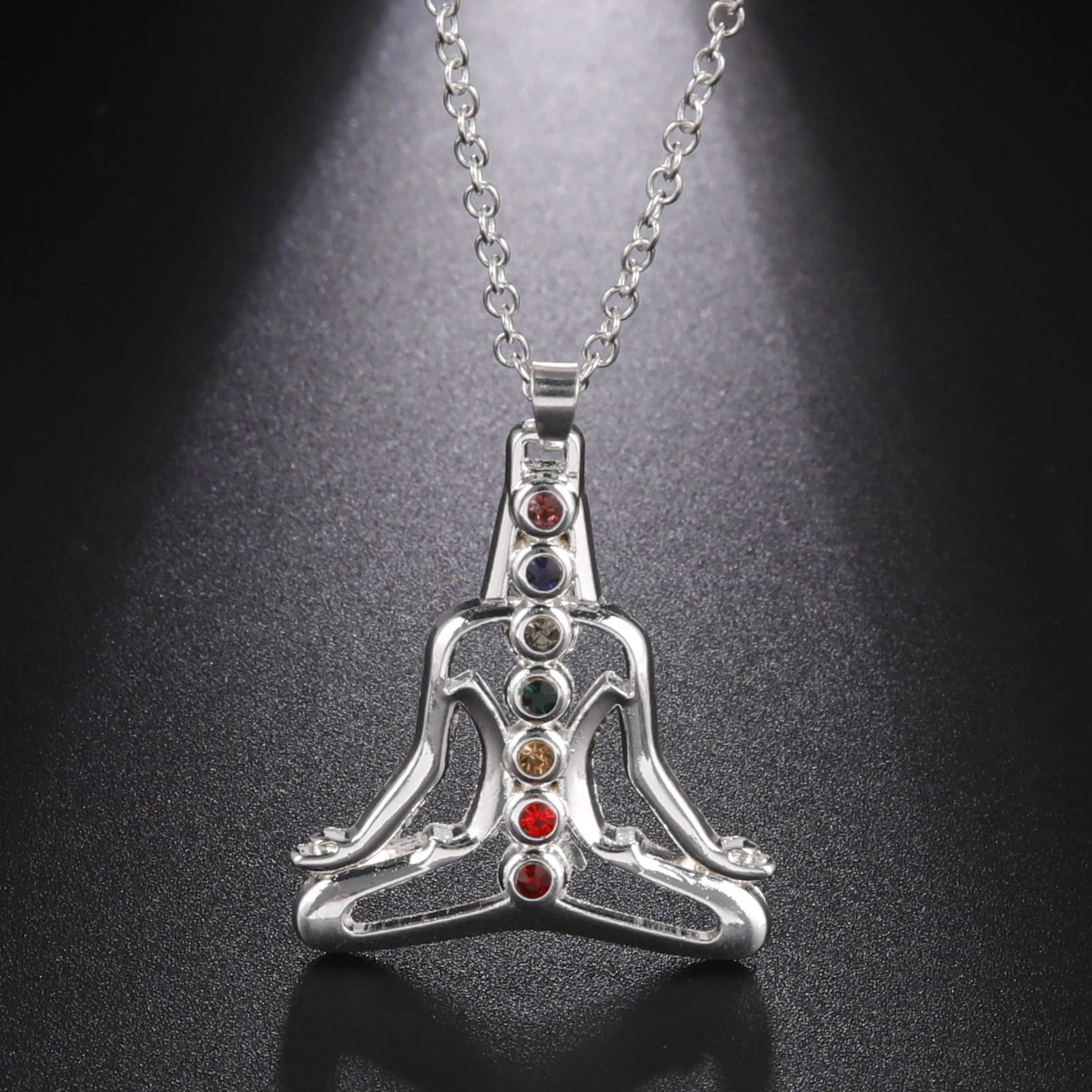 Seven Chakra Reiki Yoga Buddha Healing Meditation Necklace For Women 7 Color Crystal Zircon Pendant Jewelry Accessories Gifts