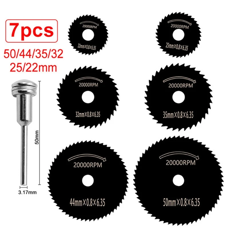 M6CF 7 Pcs HSS Rotary Tool Mini Circular Set Cutting Discs Mandrel Mini Drill with Extension Rod