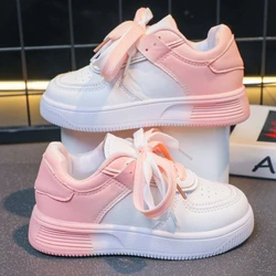 2024 Spring New Children Fashion Soft White Boys Sports Shoes Korean Style Students Lace-up Light Sneakers for Girls Versatile