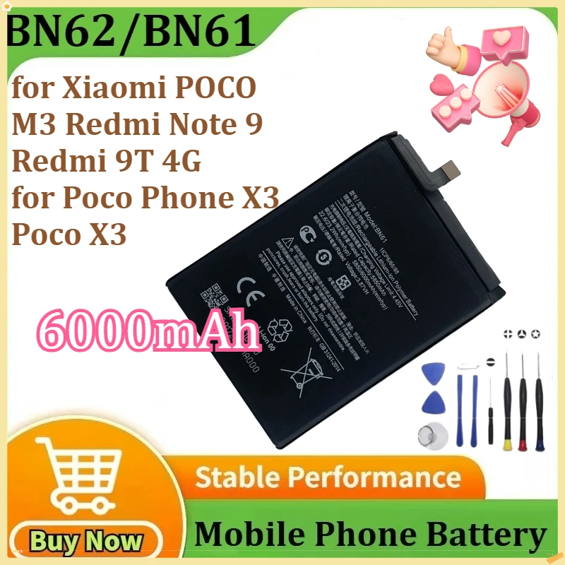 new-bn62-bn61-battery-for-xiaomi-poco-m3-redmi-note-9-redmi-9t-4g-for-poco-phone-x3-poco-x3-mobile-phone-batteries-6000mah-tools