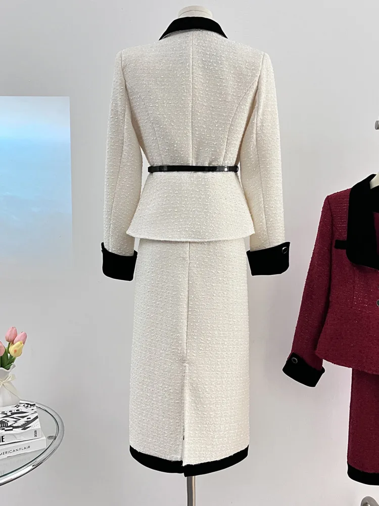 High-end New Long Skirt Suits Women Elegant Korean Small Fragrance Fashion Short Coat + Mid Skirt Casual Office Lady 2-Piece Set