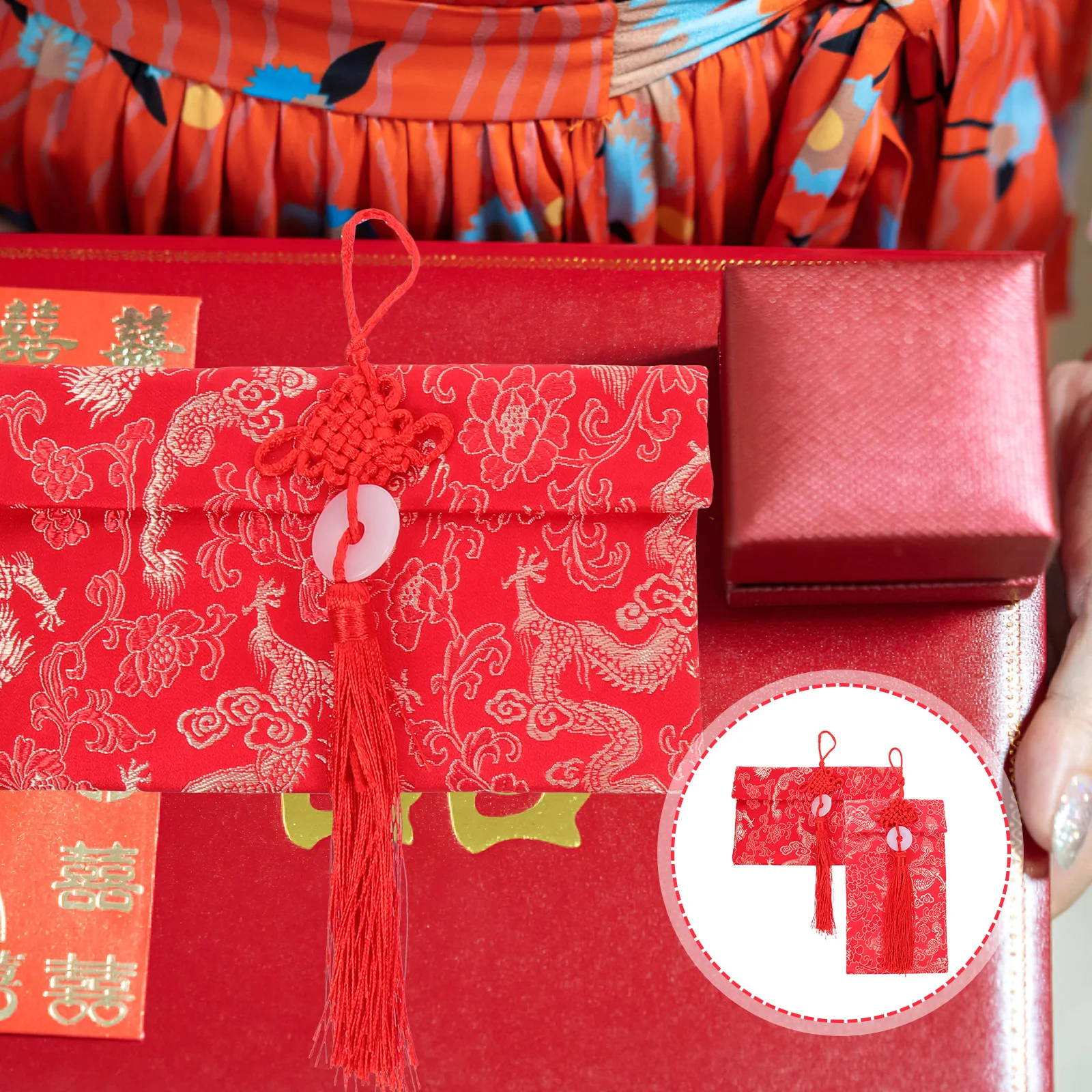 

2 Pcs Fabric Red Envelope Wedding Money Envelopes Double Happiness Abs Chinese Pouches Bride Brocade Day Decorations
