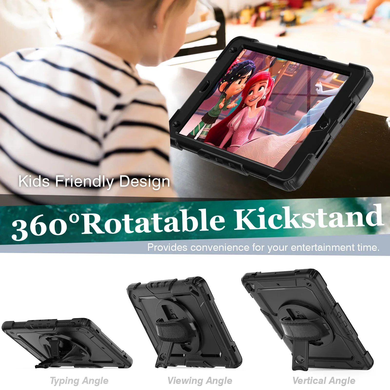 Funda a prueba de golpes con soporte para lápiz, Protector de pantalla PET y correa para el hombro, para iPad 10,2, 7, 8, 9, 2019, 2020, 2022, 10,2