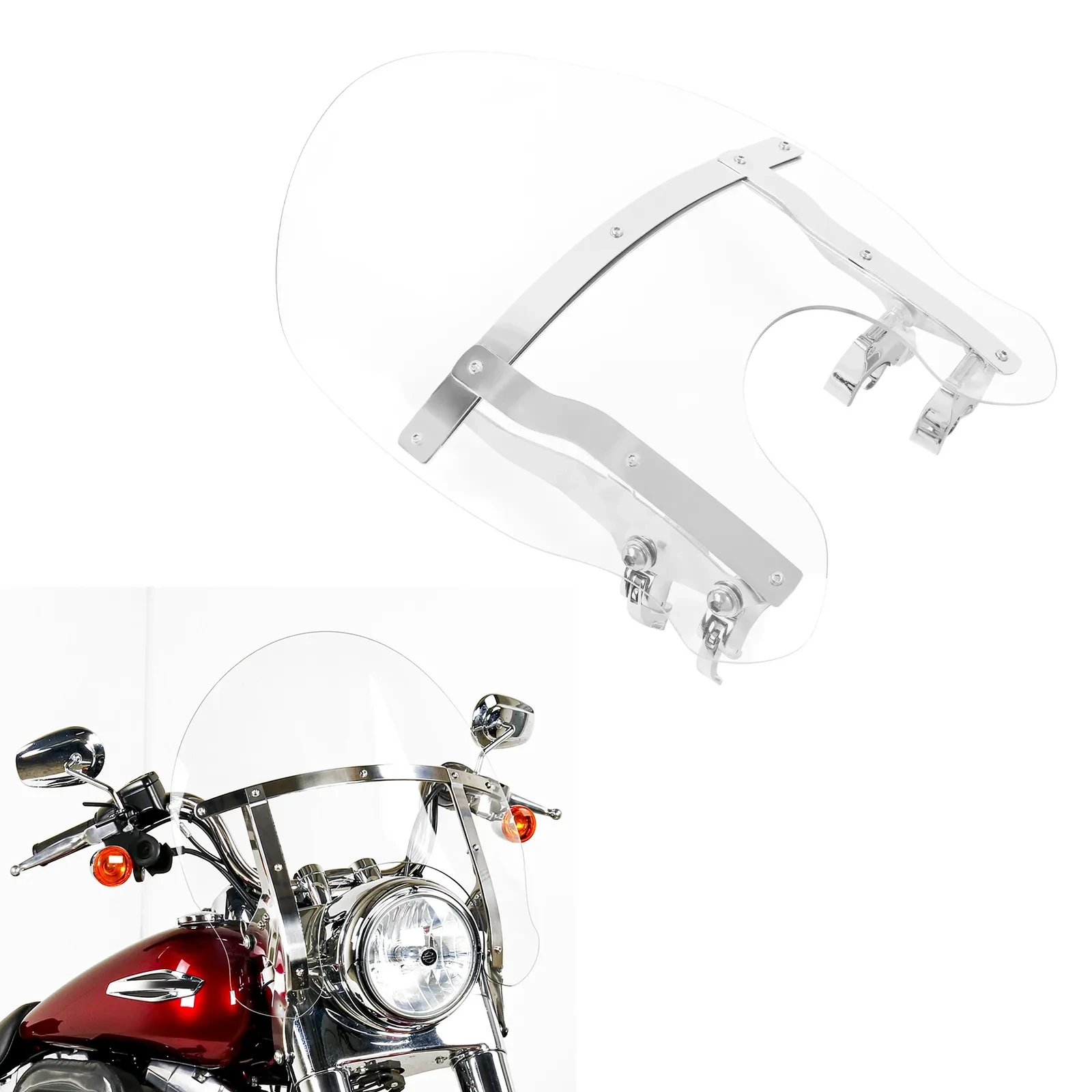 

Windscreen Windshield w/ Clamps Mount For Harley Street Bob 114 FXBBS 2021-2023 Softail Standard FXST 2020 Dyna Low Rider 2006