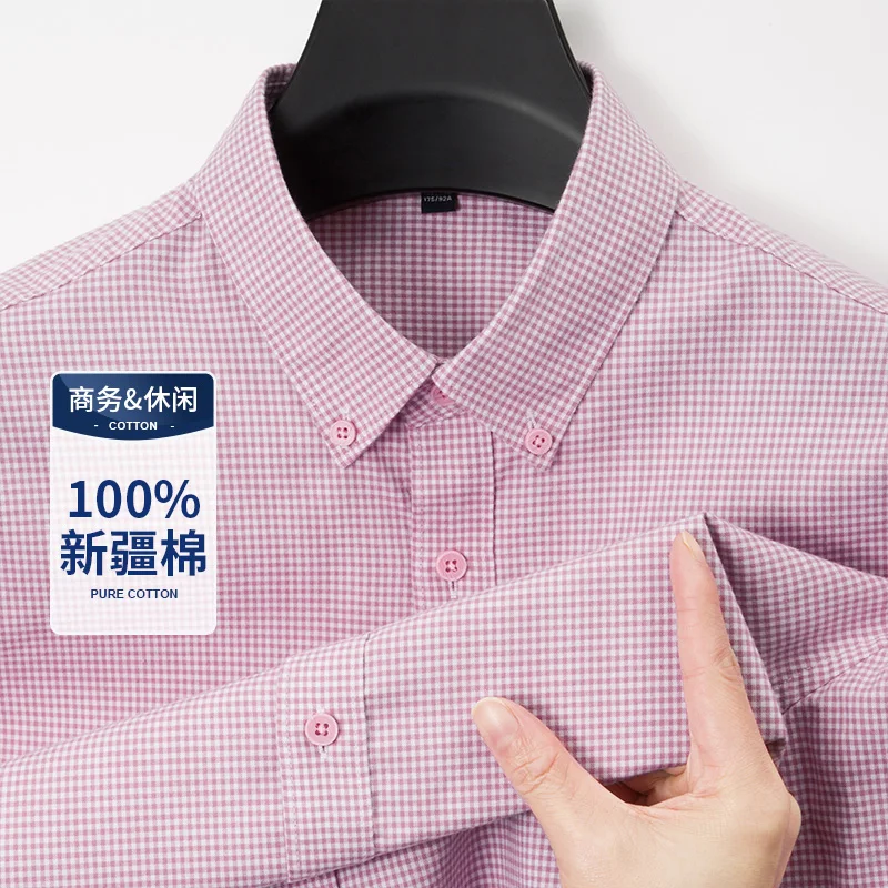 

100% Oxford Cotton Business Clothes 2025 Spring Fashion Plaid Dress Shirt Long Sleeve Male Shirt Single Breasted Pure Cotton Top