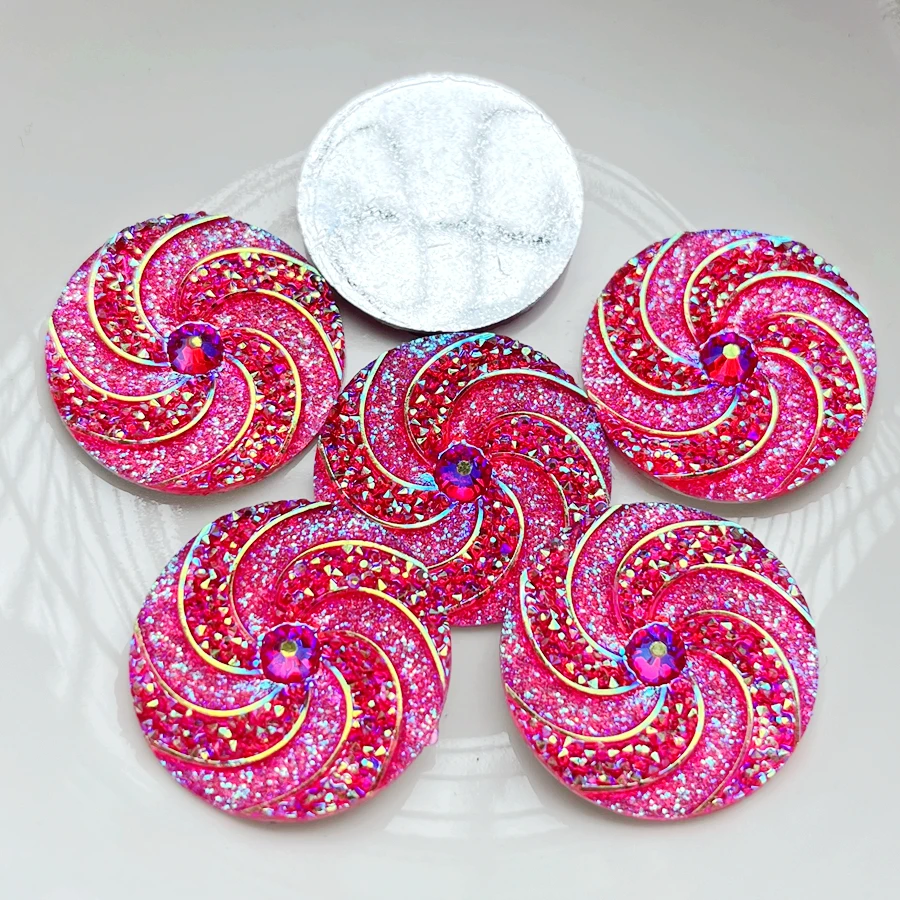 20mm/25mm Rose red AB Pinwheel Mineral surface resin round rhinstone flat back DIY jewelry wedding decoration crafts 10pcs/lot