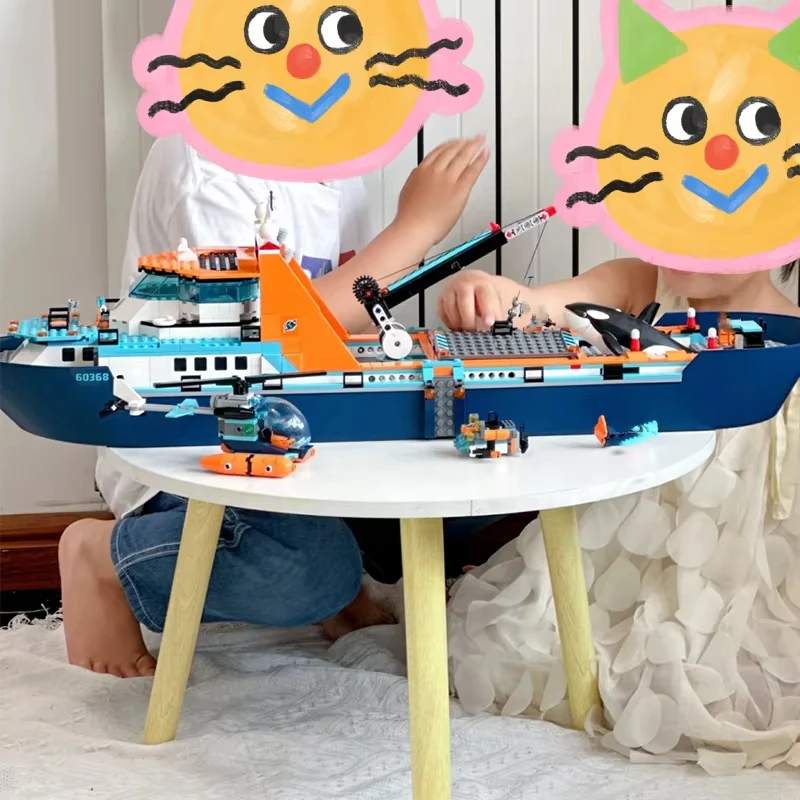 Drijvend polair onderzoeksschip, avonturenschip, bouwsteenmodel speelgoed, jongen, verjaardagscadeau voor kinderen