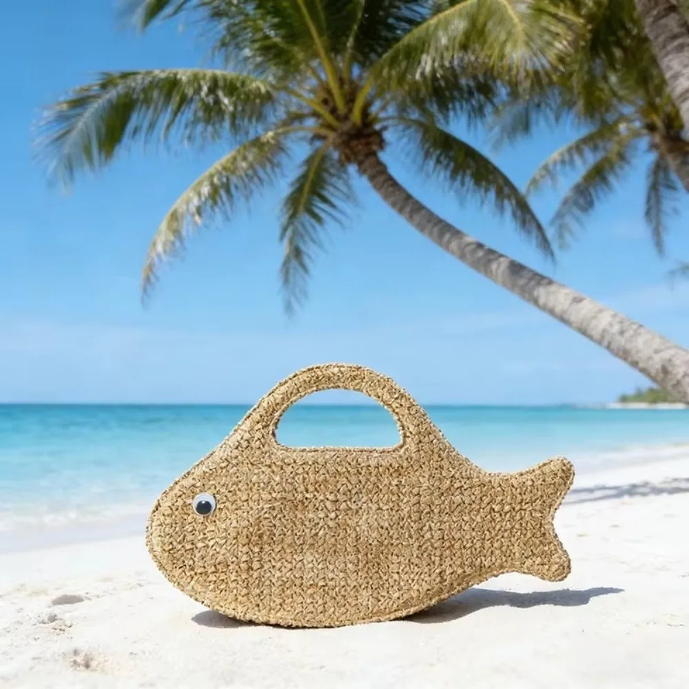 

Fashion Large Capacity Woven Bag Knit Lightweight Fish Shaped Handbag Straw Eco-Friendly Shopping Bag Beach