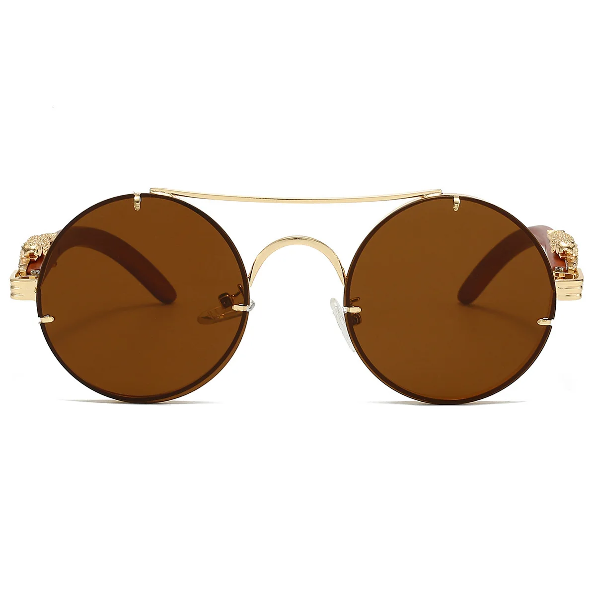Neue Vintage Runde Sonnenbrille Für Männer Frauen Doppel Balken Leopard Kopf Modische Trendy Hohe Qualität UV Beständig Fahren Glasse – Detail 8