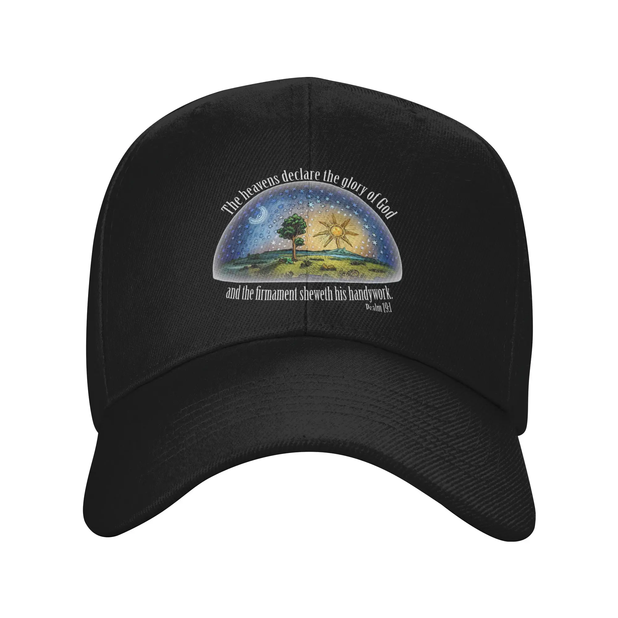 Fashion Flat Earth - Psalm 19 1 (The Firmament) Black Curved Brim Baseball Cap Japanese Minimalist Women's Cap