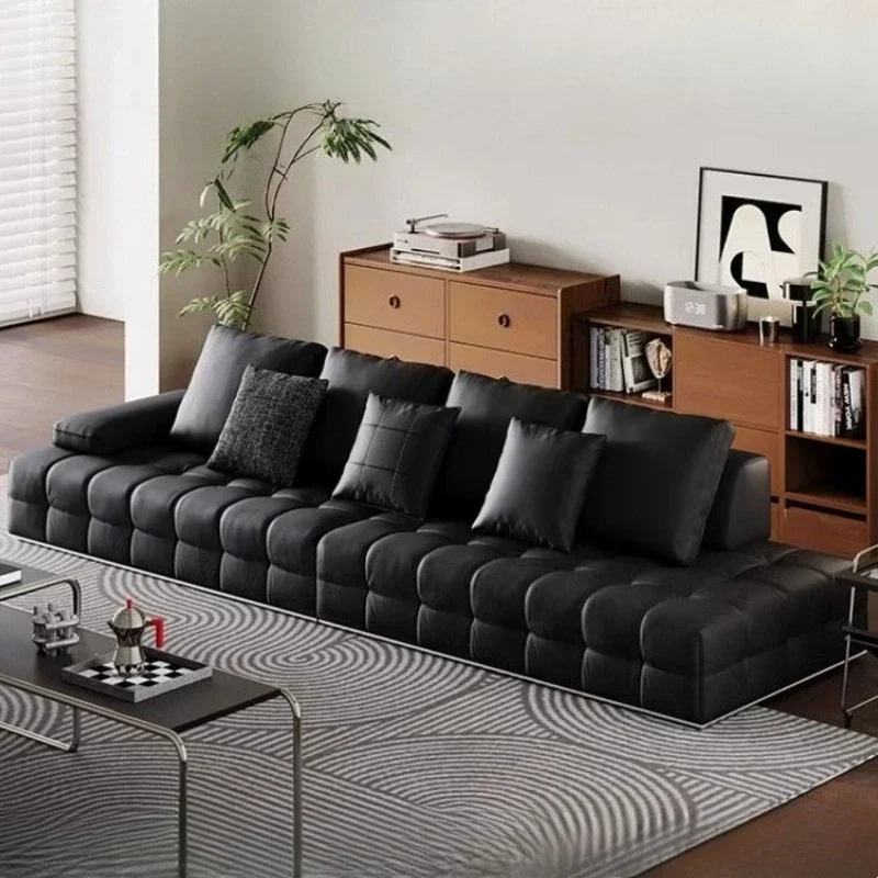 Home Furniture Luxury Modern Italian Lawrence Big Black Cow Sofa Couchs Genuine Leather Living Room Sofas And Seating Couch