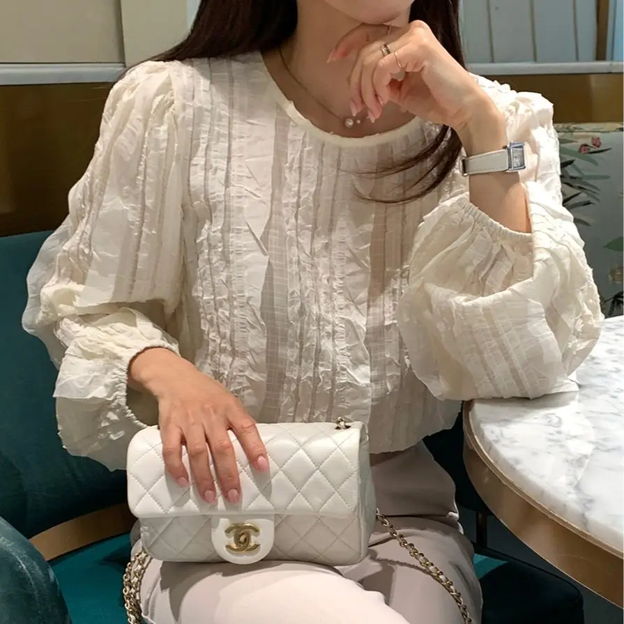 

Женский модный шифоновый топ Dongda Gate с круглым вырезом, длинными рукавами, декоративными бахромами и вставками, приятный для кожи, дышащий, свободного кроя