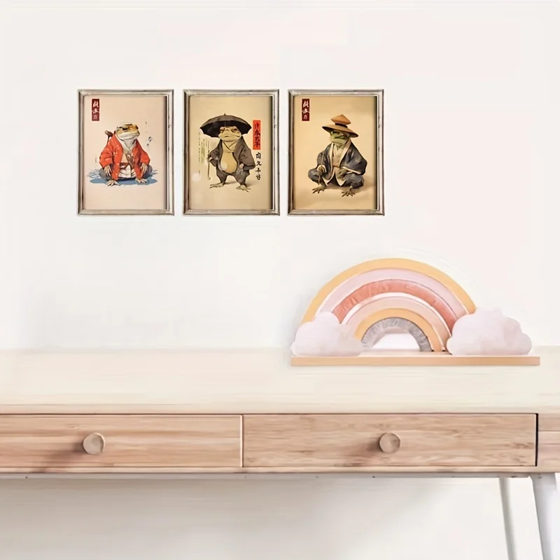 3 قطعة/المجموعة غريب الأطوار اليابانية الضفدع الحيوان قماش طباعة الثقافة اليابانية الجدار ملصق فني لغرفة المعيشة المطبخ ديكور المنزل هدية #4