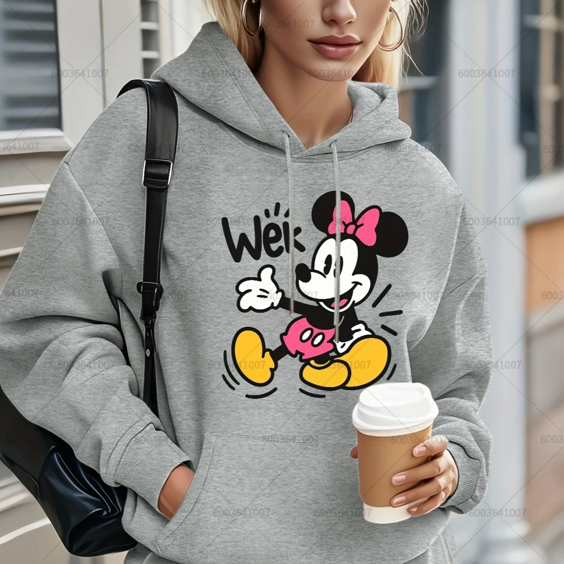 Sudaderas con capucha de lana con cabeza de Minnie Mouse para mujer, Sudadera con capucha de algodón, jersey de otoño e invierno, Top de manga larga de gran tamaño
