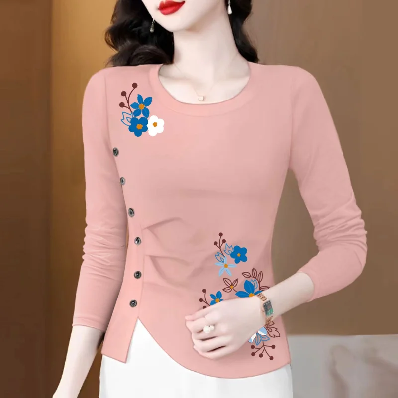 Long-sleeved T-shirt for Women in Early Autumn Fashionable Design Middle-aged Top Age-reducing Slimming Shirt