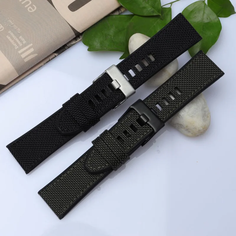 PAM985 High Guality Nylon WatchBand 24MM 26MM 28MM For Panerai Fat Sea Sneak Series Strap Sport Soft Men Accessories Green Black