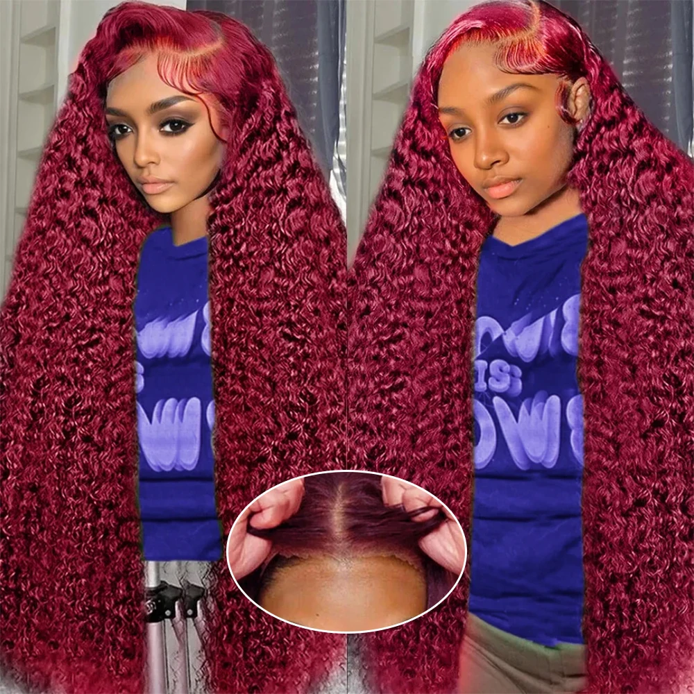 Glueless 7x5 Lace Closure Human Hair Wigs 99J Burgundy Deep Wave Colored 13x4 Lace Front Human Hair Wig Brazilian Ready To Wear