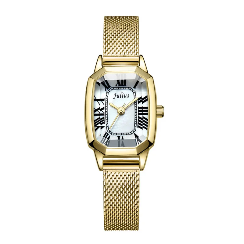 

Simple Cutting Glass Women's Watch Japan Quartz Hours Fashion Dress Stainless Steel Bracelet Birthday Girl Gift Julius Box