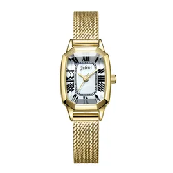 Reloj de cristal de corte Simple para mujer, reloj de Hora de cuarzo japonés, pulsera de acero inoxidable para vestido de moda, regalo de cumpleaños para niña, caja Julius