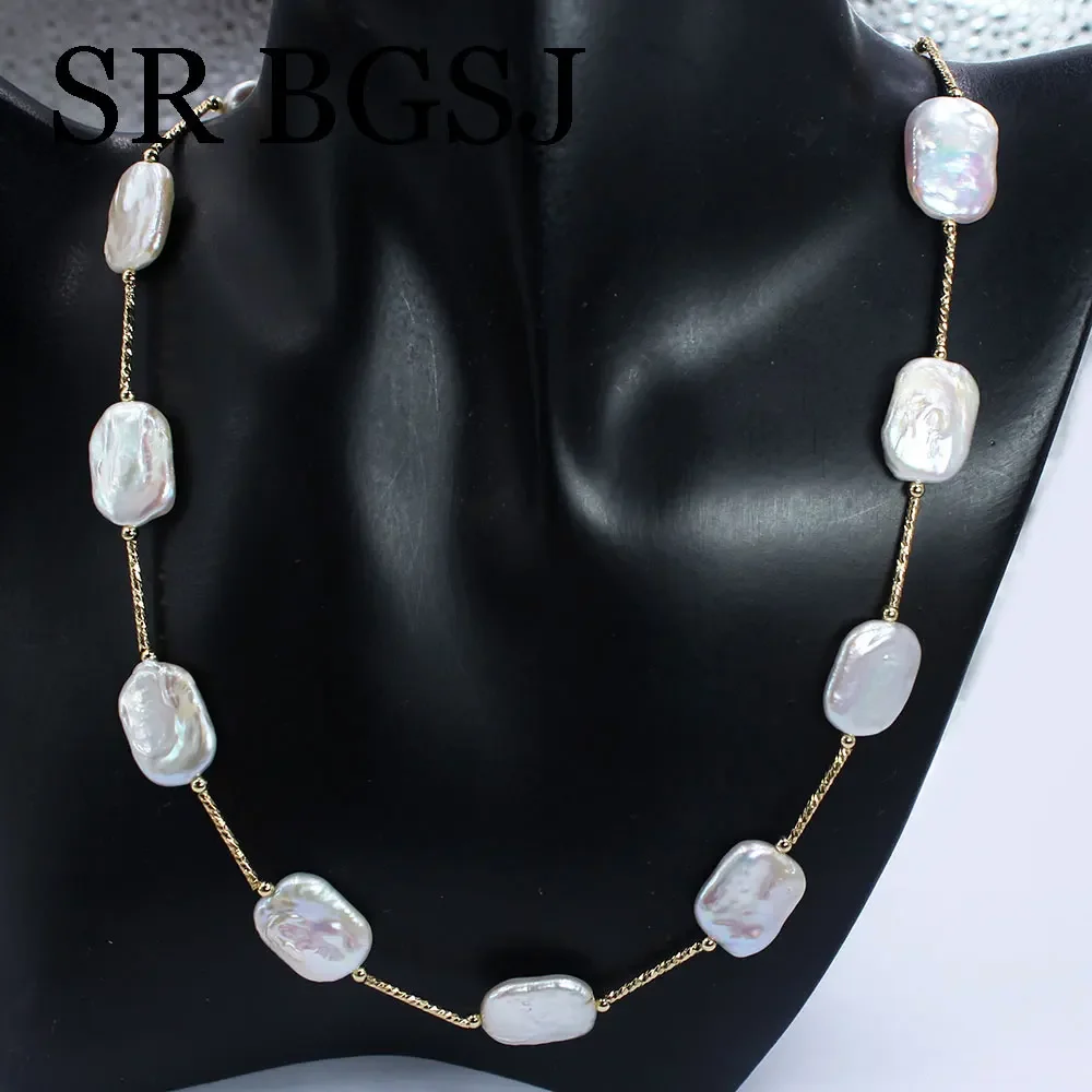 13x18mm Rectangle Natural  Freshwater White Pearl Chains Girl Jewelry Wedding Chokers Necklace 18