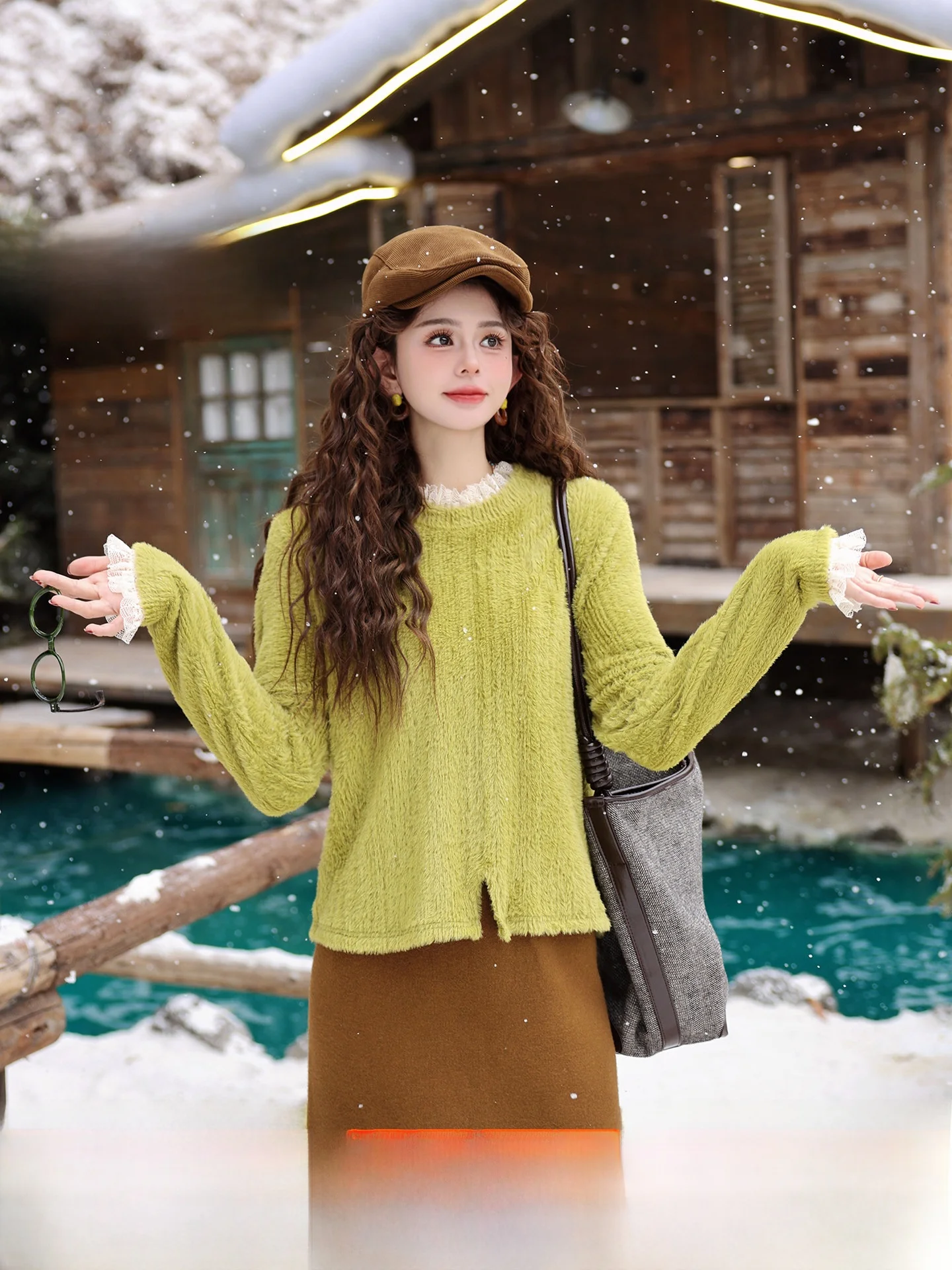 

Женская винтажная кружевная пышная футболка с длинным рукавом Chen Jiajie, базовый слой, трикотажная, из полиэстера и спандекса, мягкая, облегающая