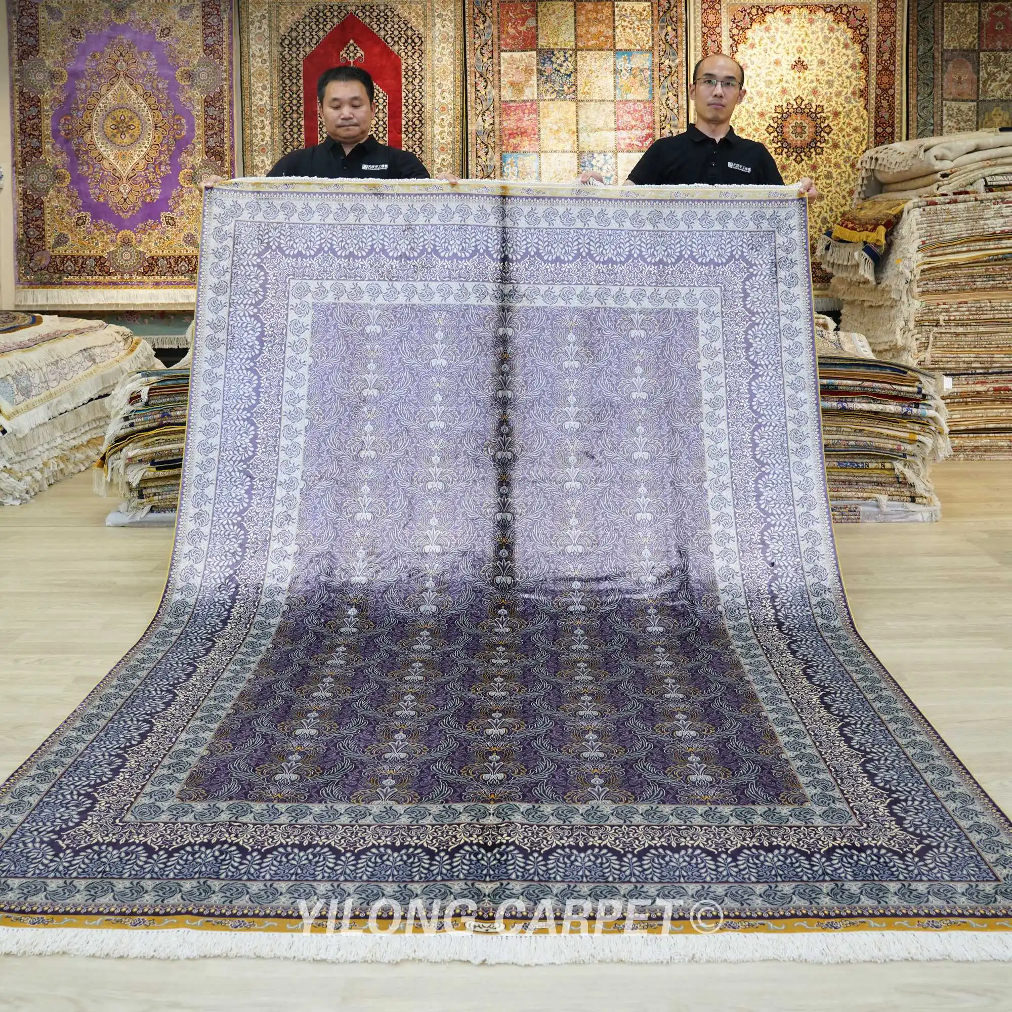 6'x8.5' Hereke Silk Carpet Purple Vantage Hand Knotted Traditional Oriental Rug (ZQG679A)