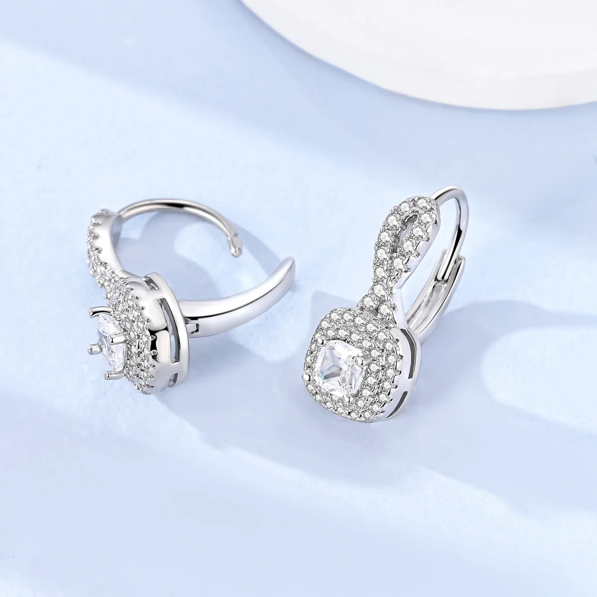 Original 925 Sterling Silver Square Shape Sparkling Full Pave Zircon Hoop Earrings For Women Wedding Elegant Jewelry Gift