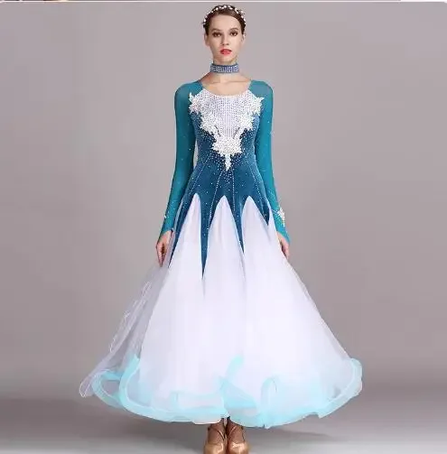 현대 댄스 드레스 여성 반짝 이는 라인 석 무대 1.3kg