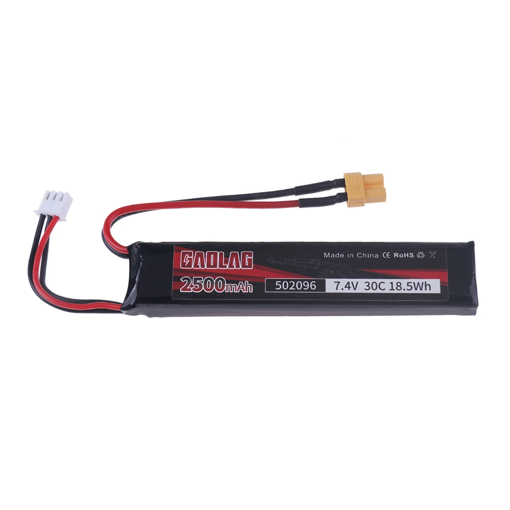 1 to 5pcs Water Gun Lipo Battery 7.4V 2500mAh For Mini Airsoft BB Air Pistol Electric Toys RC Parts 2s 7.4v Battery XT30 plug