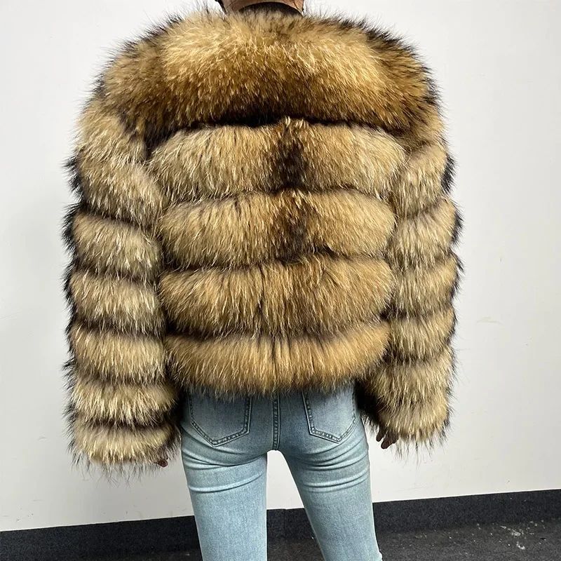 new 2024 Natural raccoon Real Fur Coat Women Winter Warm Luxury Fur   Detachable Long Sleeve Female Vest Furry Coats clothing