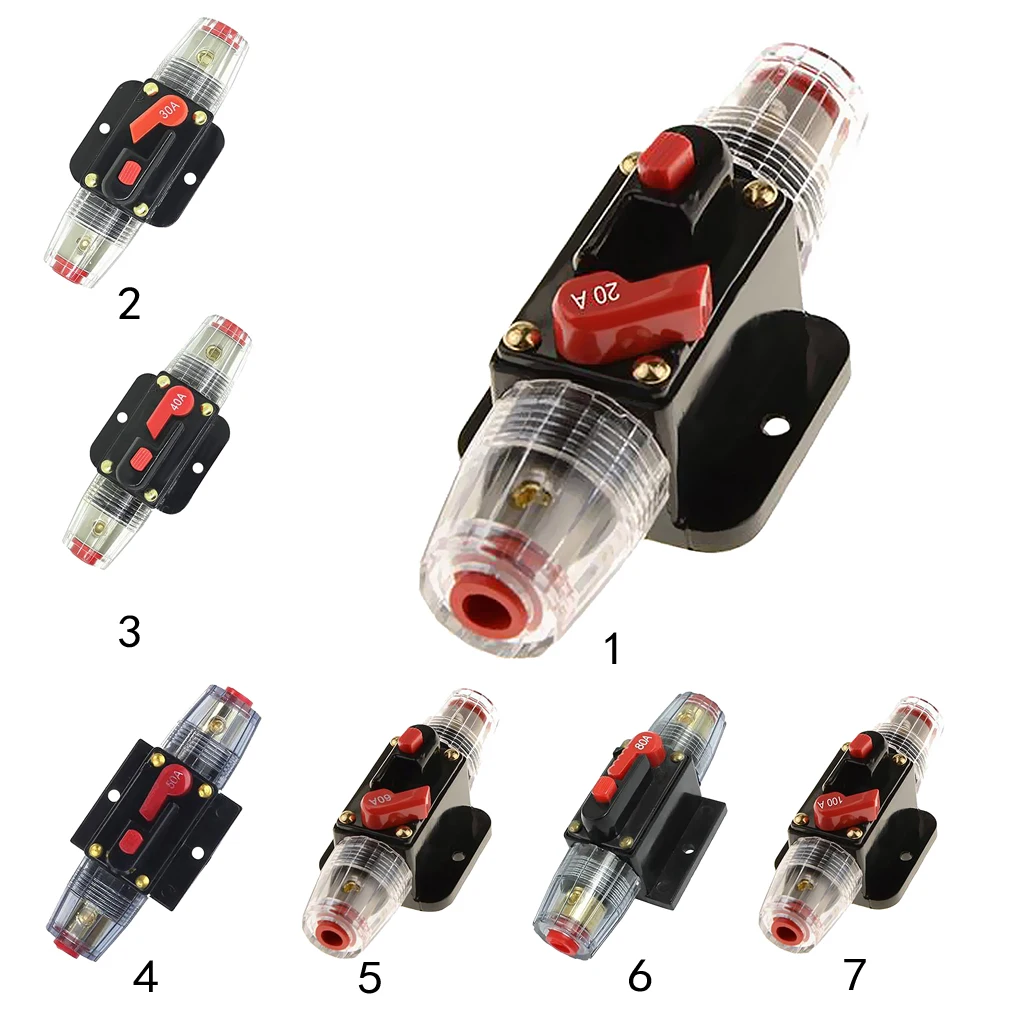 Reset Fuse Inverter Style DC Circuit Breaker Audio Protection Manual Push Button Car System Protector Waterproof 20A 12V