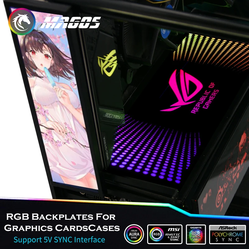 Customized PC Case Side Panel GPU Backplane RGB Faith Light  Colorful /RGB /D-RGB AURA Streamer Backplate For Case/Graphics Card