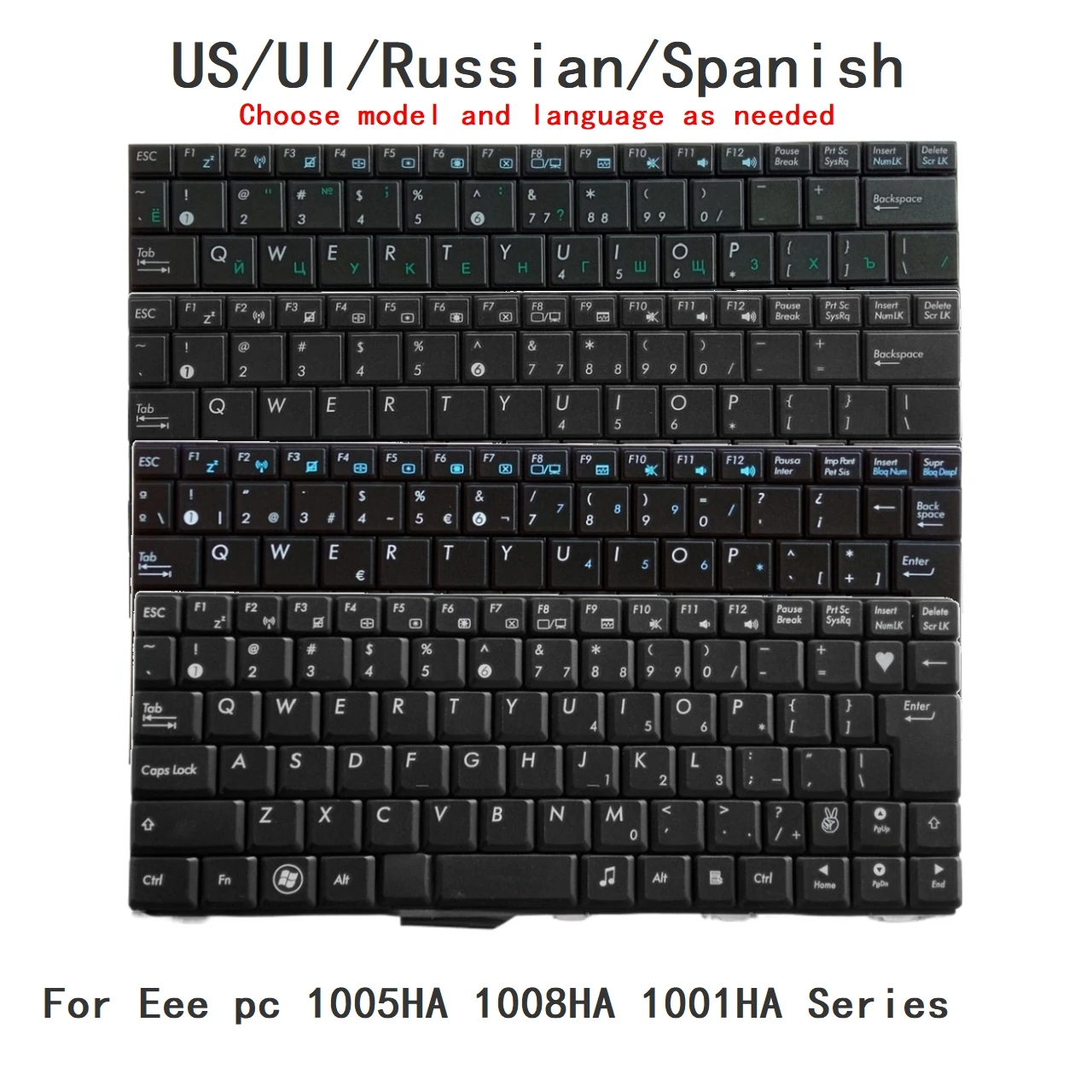 Новая клавиатура с американской, русской и испанской раскладкой для ноутбуков ASUS Eee pc 1005HA, 1008HA, 1001HA, сменная клавиатура для ПК.